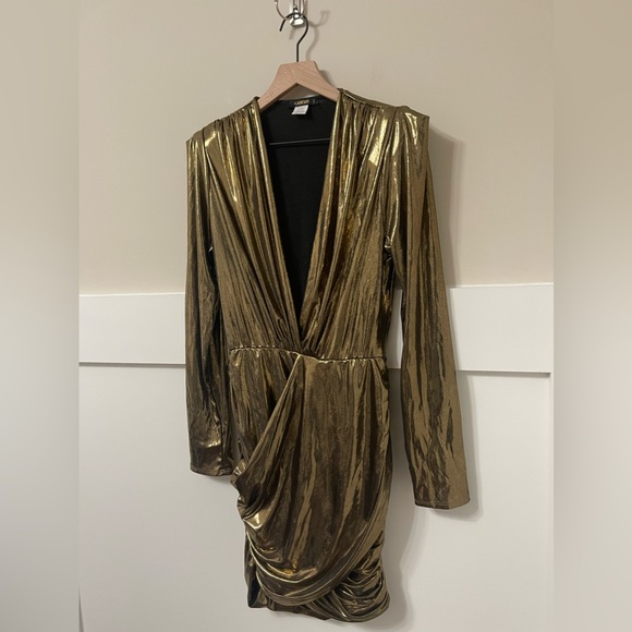 Cameo Vintage Metallic Shiny Gold Bodycon Party Holiday Date Dress Size Large - Picture 5 of 7